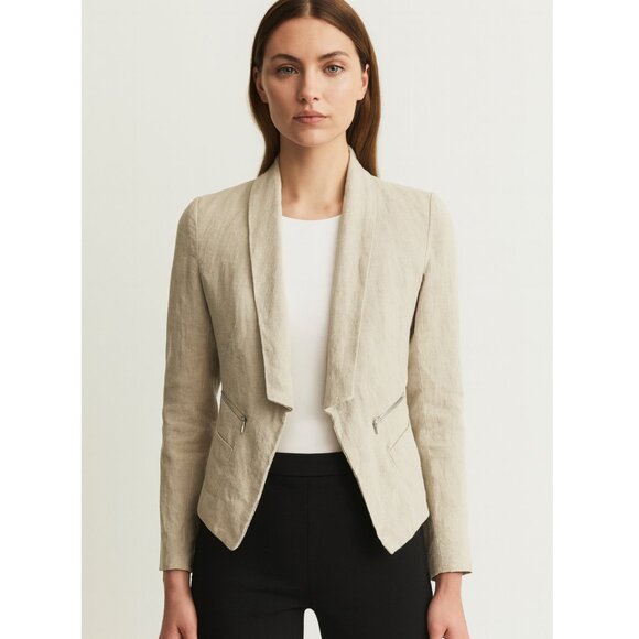 Chocolate Jackets & Blazers - Chocolate USA Linen/Rayon Lagenlook Summer Blazer Jacket in Ivory size S